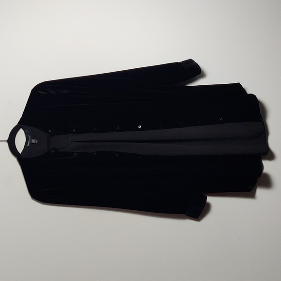 EILEEN FISHER Black Velvet Collared Silk Long Shirt Size Small - Picture 16 of 16